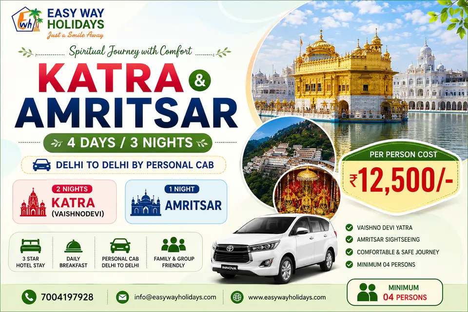 Katra Amritsar Tour Package with Vaishno Devi Temple, Golden Temple Amritsar, private cab from Delhi and 3-star hotel stay