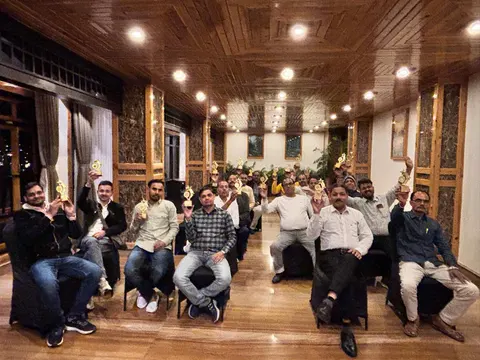 Easy Way Holidays tour group posing together inside a restaurant