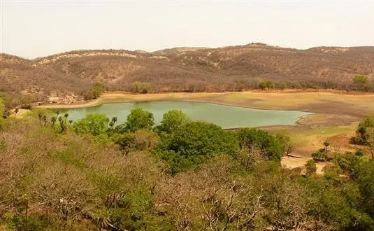 Padam Talao lake surrounded by wooded hills in Ranthambore