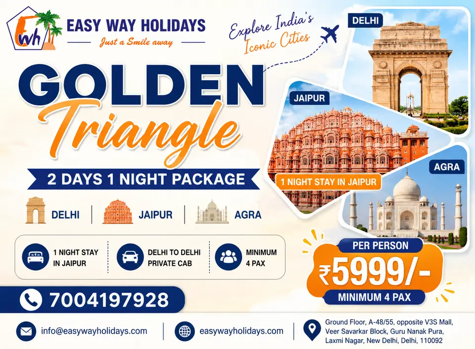 2 Days 1 Night Golden Triangle Tour Package with Delhi Jaipur Agra Sightseeing by Easy Way Holidays