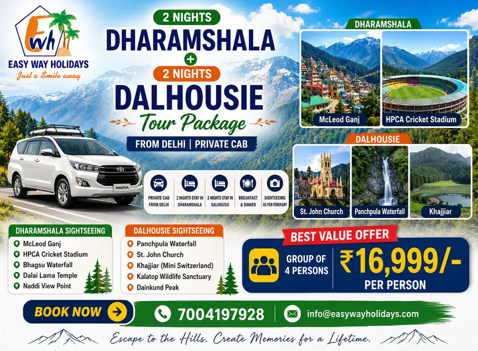 Dharamshala Dalhousie Tour Package from Delhi by Private Cab