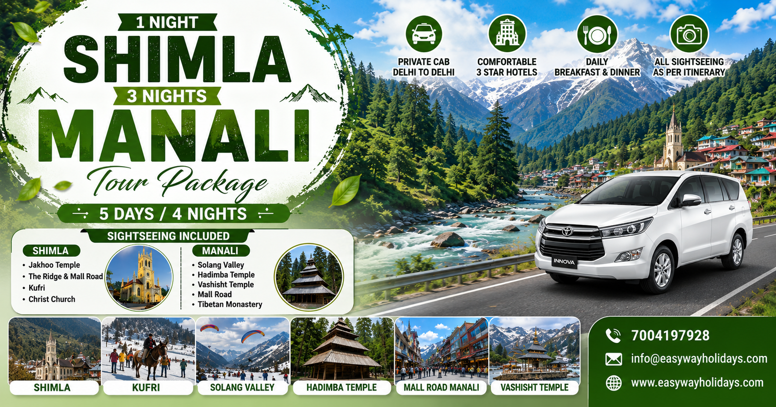 1 Night Shimla 3 Night Manali tour package banner