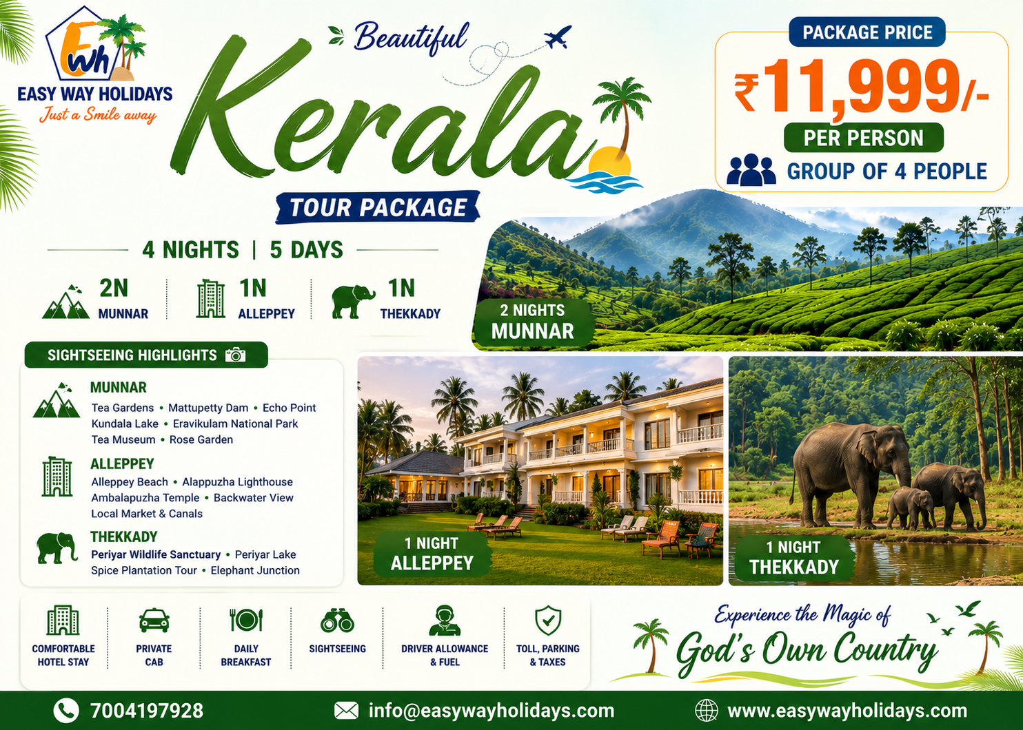 Kerala 4 Nights 5 Days Tour Package with Munnar, Alleppey and Thekkady by Easy Way Holidays