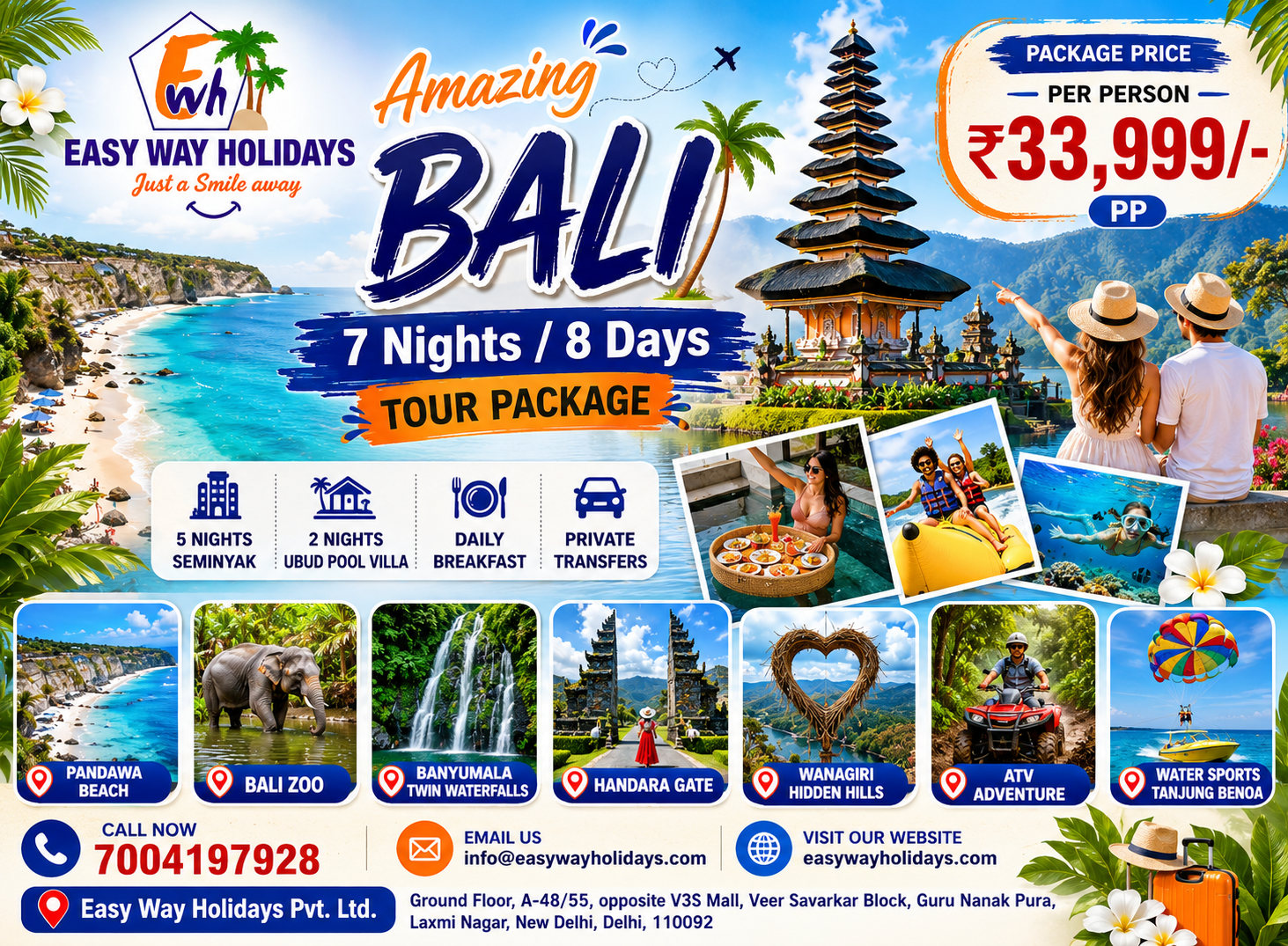 Bali 7 Nights 8 Days Tour Package with Seminyak, Ubud Pool Villa, ATV Adventure and Floating Breakfast